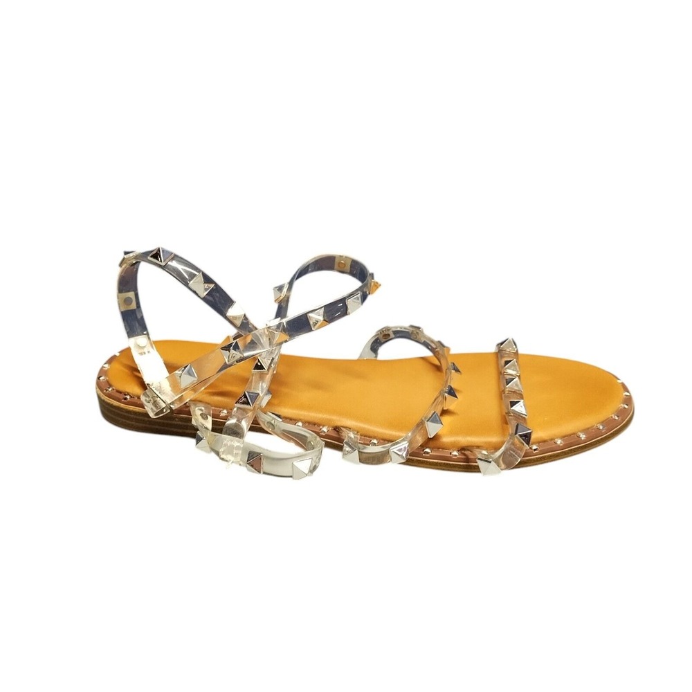 Madden Girl Strappy Sandals Womens Size 7.5 Clear Tan Studded Gladiator FAIR02J1